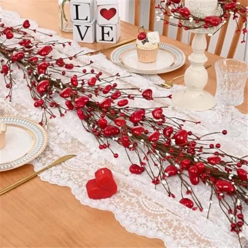 6 Ft Valentine's Day Garland for Mantel, Valentines Day Centerpiece for Table
